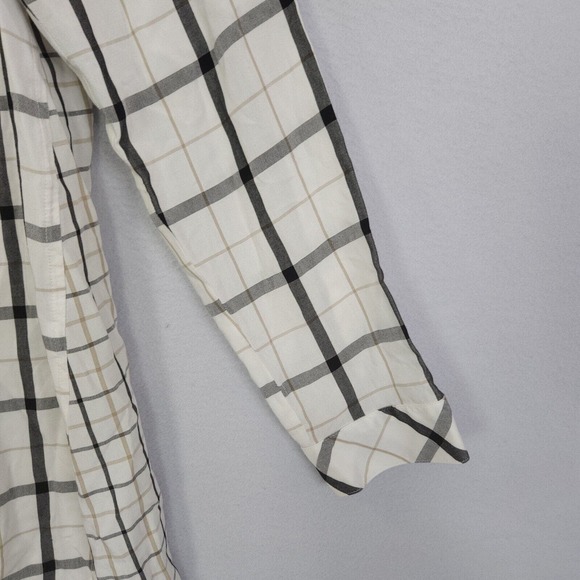 J Jill Top Tunic Women Ivory Large Long Sleeve Button Up Plaid Buttons Collared - Picture 4 of 15